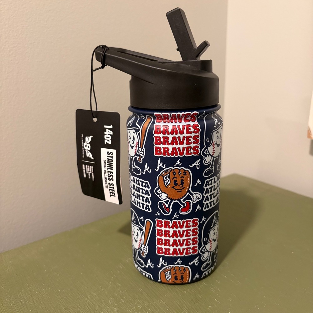Atlanta Braves Kids Water Bottle MLB Pegasus 14oz Stainless Steel Insulated NWT